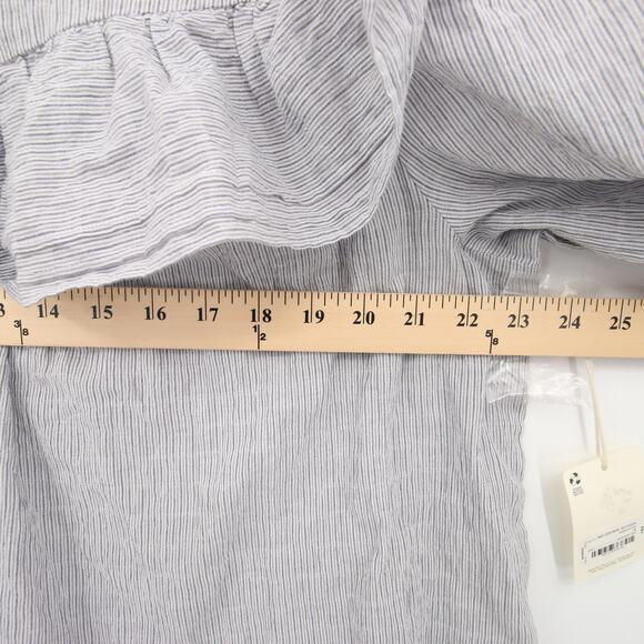 ANA Blouse White Gray Striped Ruffle Detail Long Sleeve Round Neck Cotton 0X - Picture 3 of 8